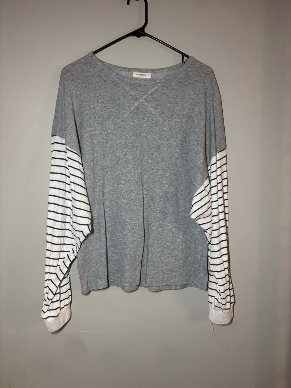 Dolman sleeve ANDTHEMNOW Gray Mixed Media Top with Striped Sleeves